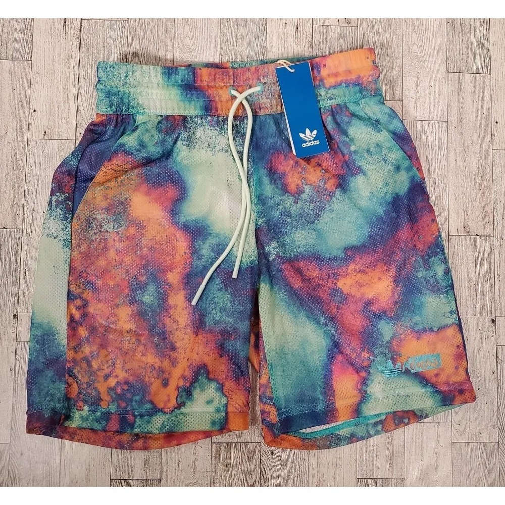 Adidas Shorts Mens XS Originals Allover Print AOP Mesh HT1653 Green Purple NEW